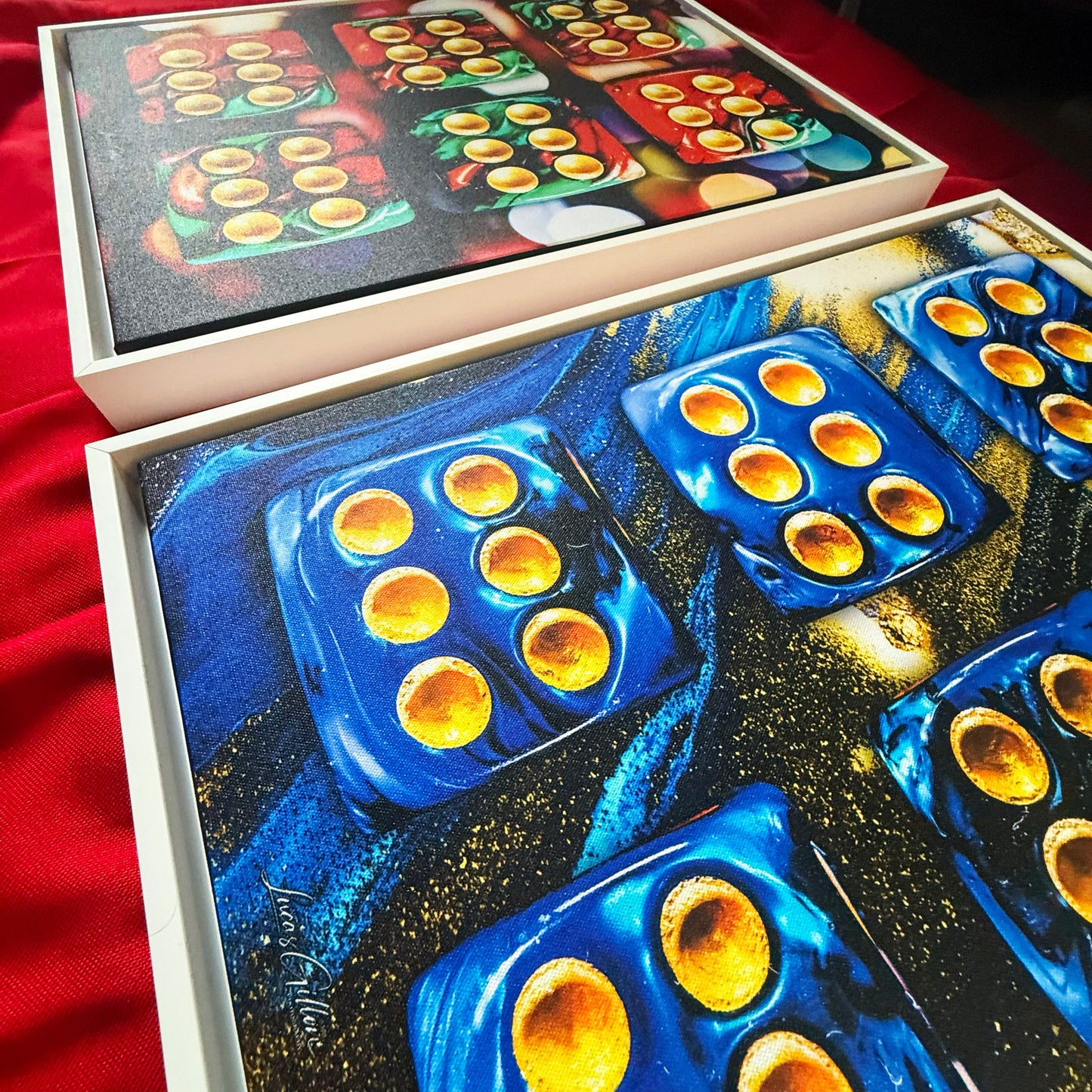 Set of Two Premium Framed Canvas Numerology Dice Symbolic Arts "Set of 2x 6x6 Dice V. No #3" by Artist Lucas Gillon