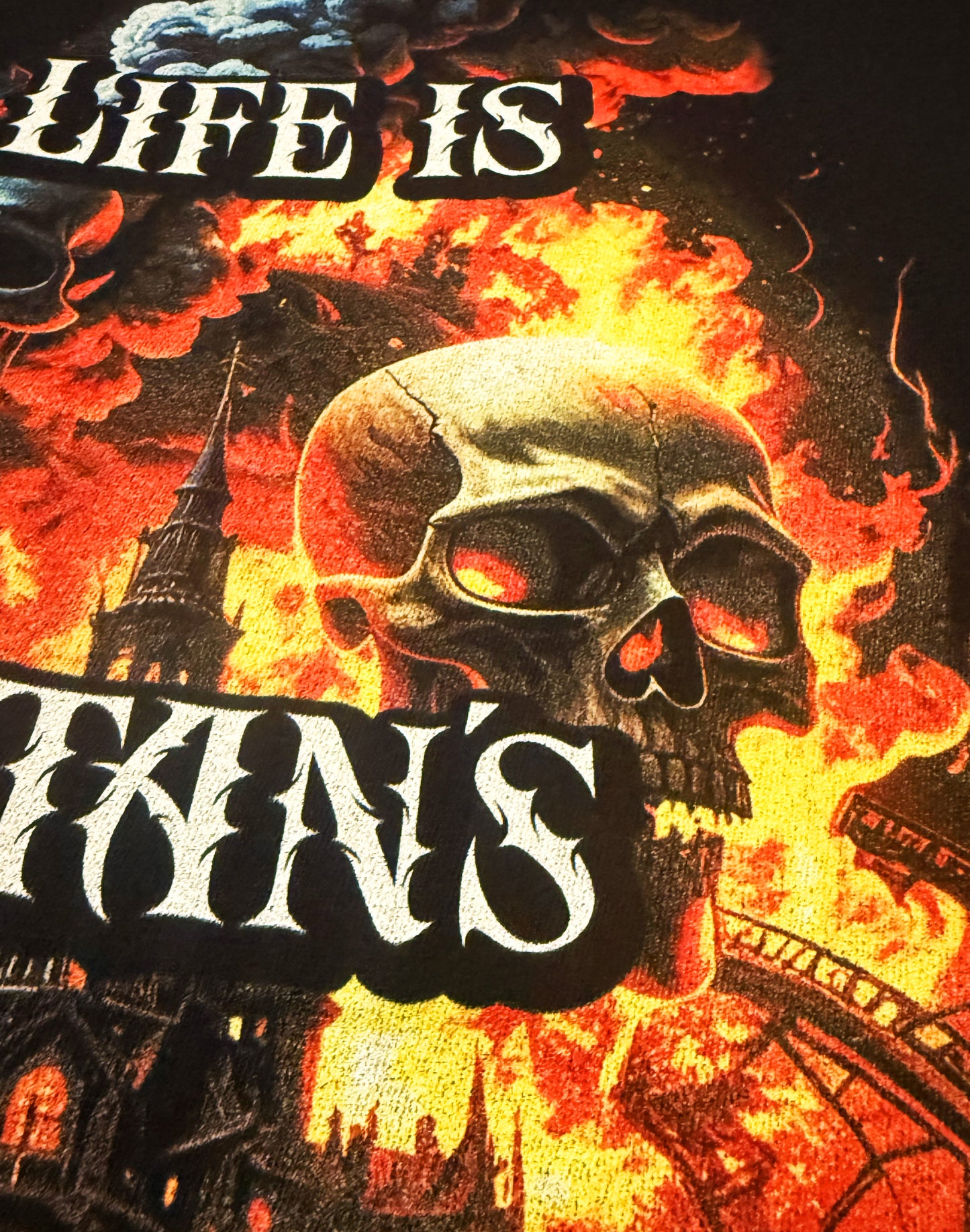 Black Unisex Premium Original Heavyweight Back-Design Tee "Satan's Rollercoaster" by Designer and Artist Lucas Gillon