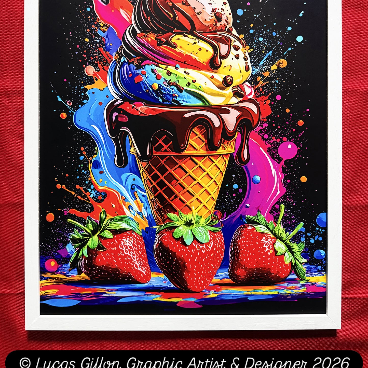 Set of Two Large Premium Framed Pop Artworks "Pop Art Ice Creams V. No #3" by Artist and Designer Lucas Gillon