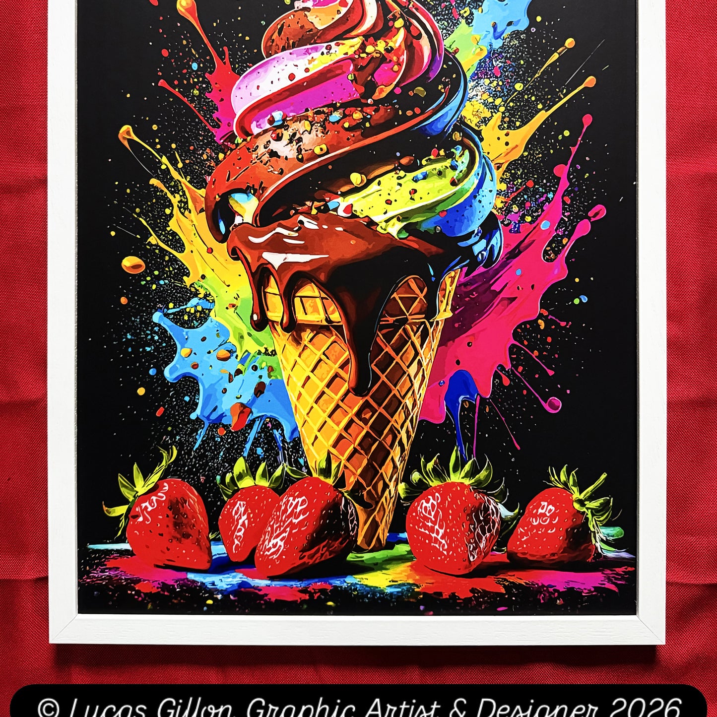 Set of Two Large Premium Framed Pop Artworks "Pop Art Ice Creams V. No #3" by Artist and Designer Lucas Gillon