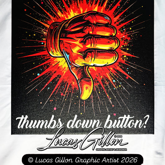 24 x 30 & 16 x 20 inch Size Canvas Concept Art "Where is that Thumbs Down Button?" by Artist and Designer Lucas Gillon