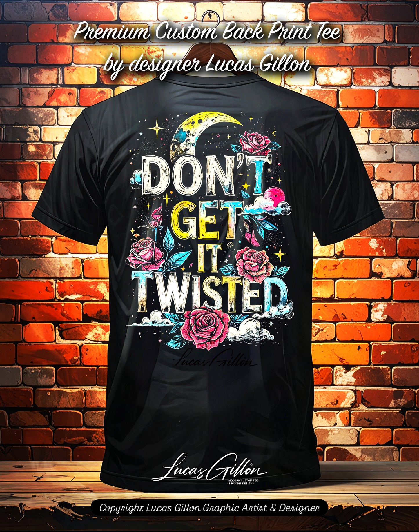 Unisex Premium Original Heavyweight Back-Design Tee "Don't Get It Twisted" by Designer and Artist Lucas Gillon